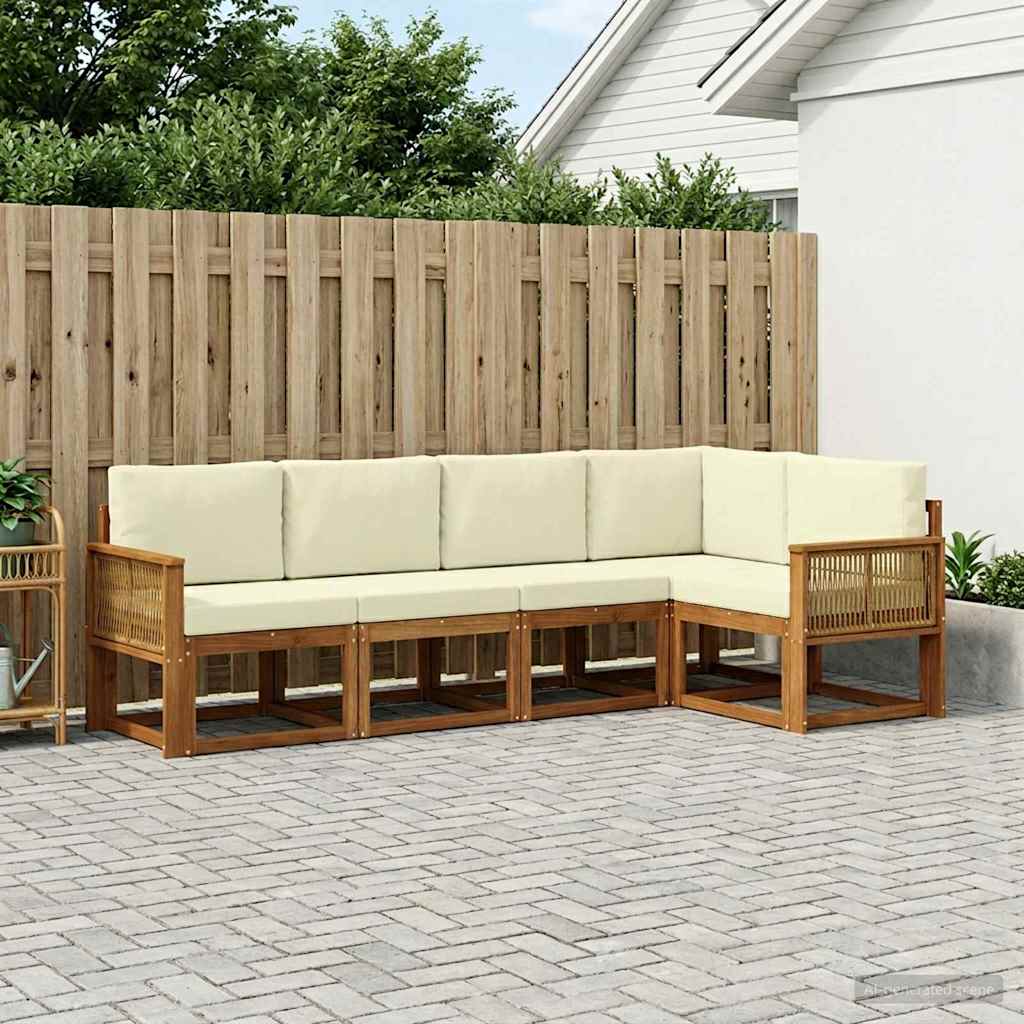 Buiten bankenset met kussen 7 pcs Natuurlijk en Crème Polyester – afbeelding 1