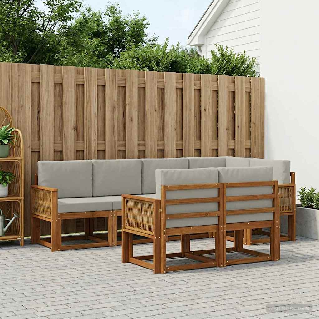 Buiten bankenset 7 pcs Naturel en lichtgrijs Polyester