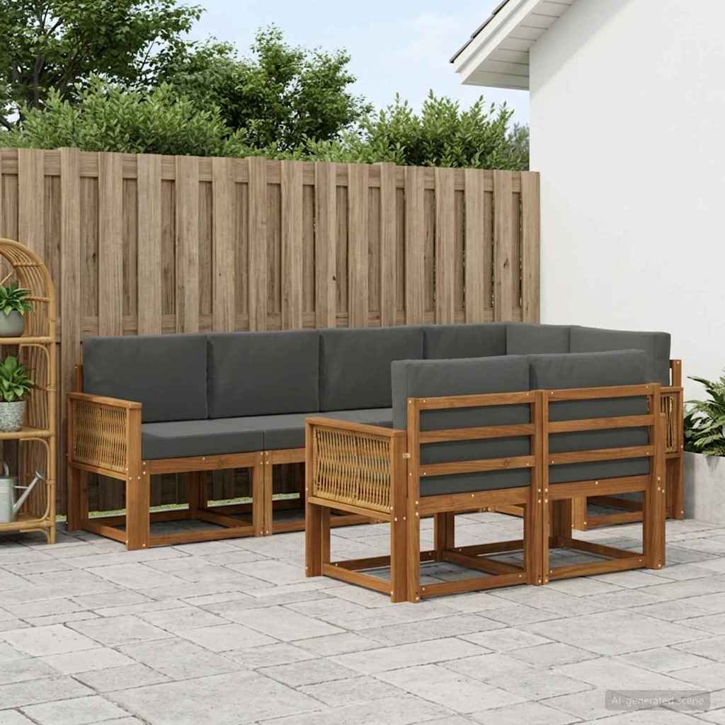 Buiten bankenset 7 pcs Natuurlijk en Antraciet Polyester – afbeelding 1