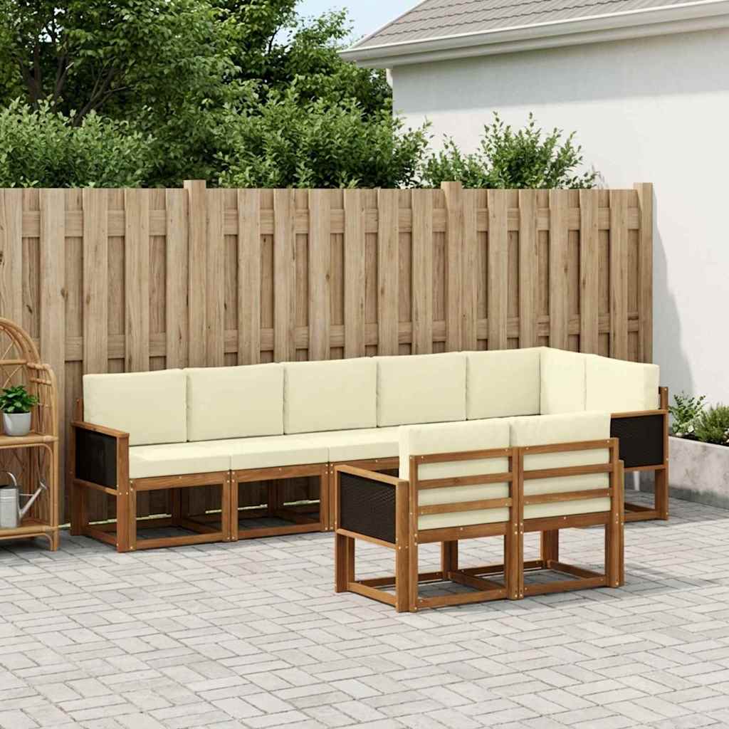 Buiten bankenset met kussen 8 pcs Natuurlijk en Crème Polyester – afbeelding 1