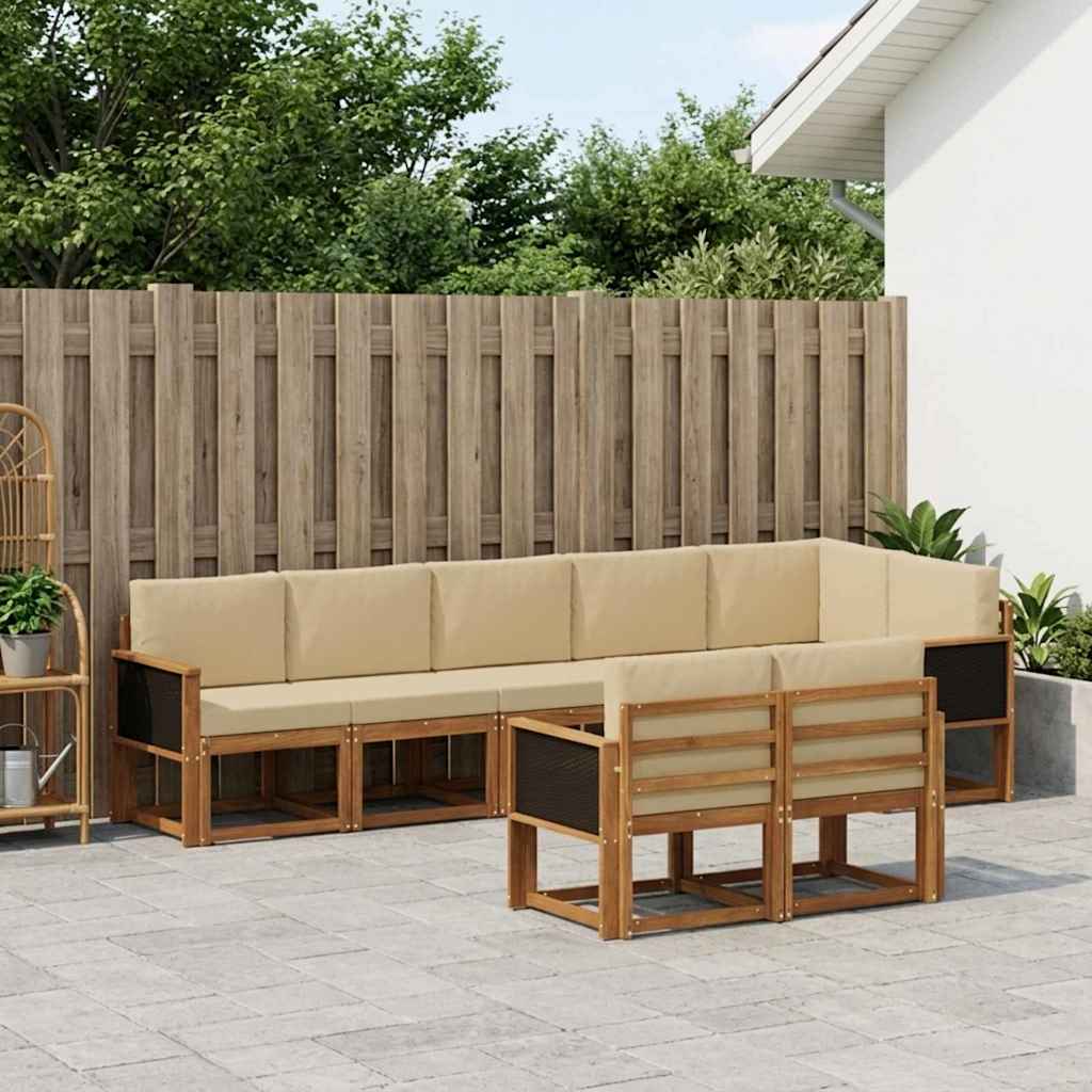 Buiten bankenset met kussen 8 pcs Natuurlijk en Beige Polyester