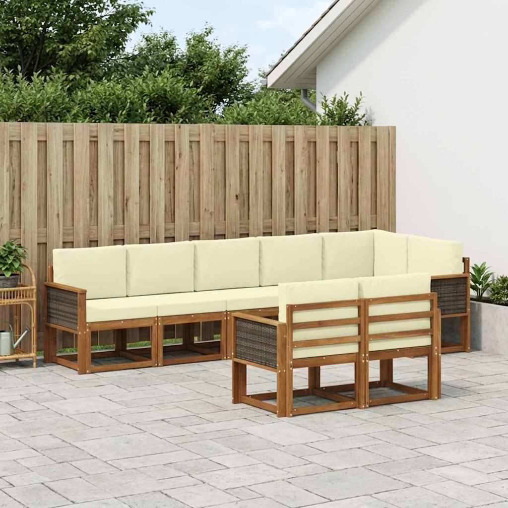 Buiten bankenset met kussen 8 pcs Natuurlijk en Crème Polyester