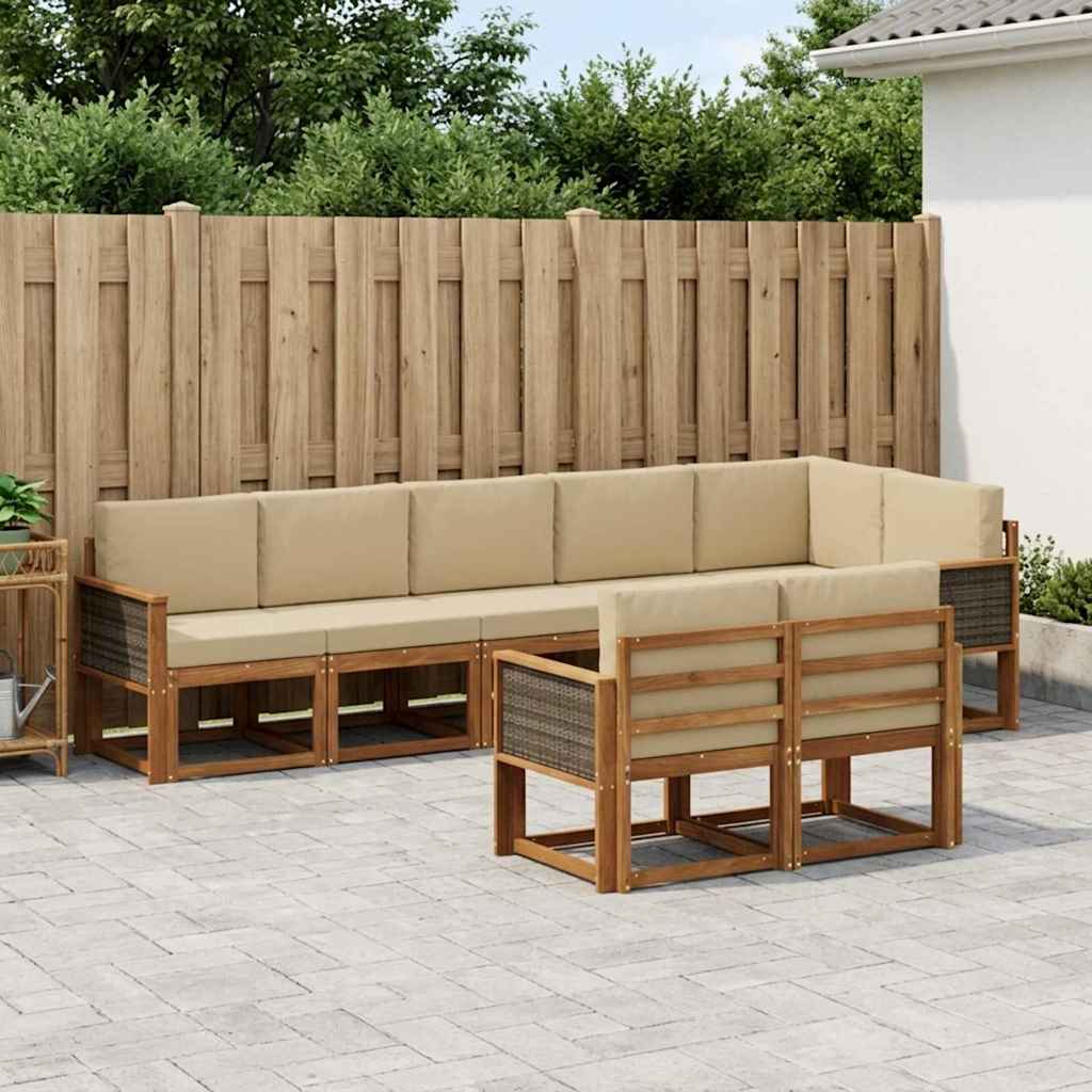 Buiten bankenset met kussen 8 pcs Natuurlijk en Beige Polyester