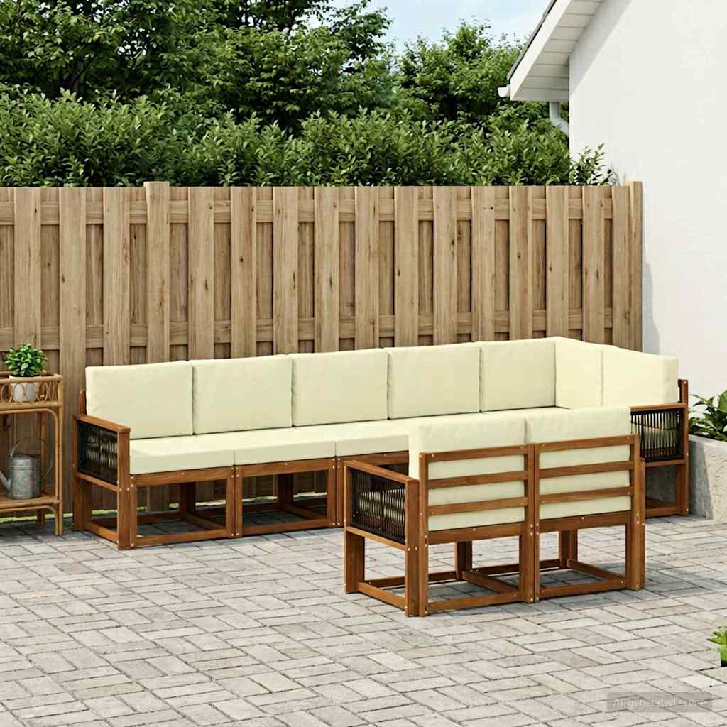 Buiten bankenset met kussen 8 pcs Natuurlijk en Crème Polyester – afbeelding 1