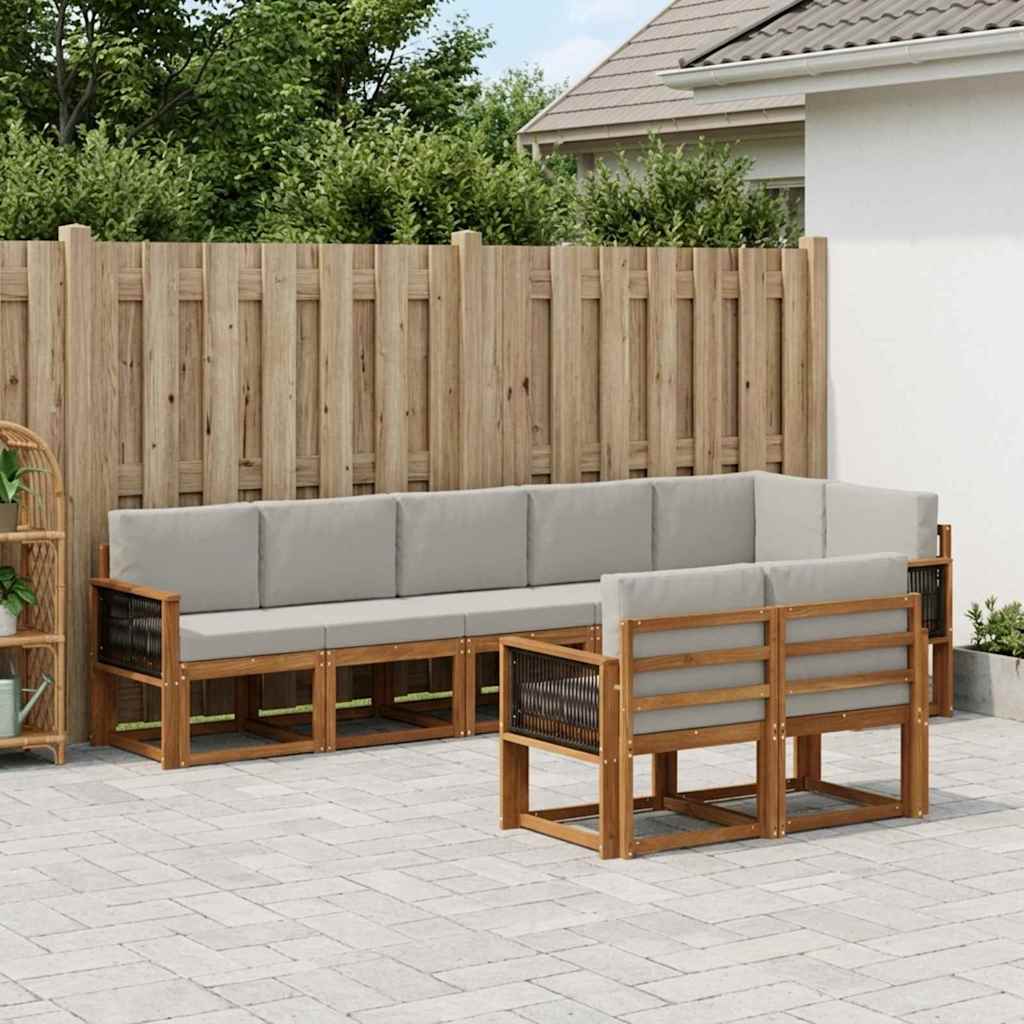 Buiten bankenset 8 pcs Naturel en lichtgrijs Polyester