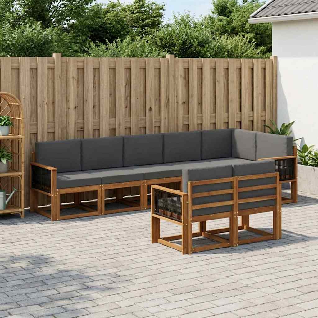 Buiten bankenset 8 pcs Natuurlijk en Antraciet Polyester – afbeelding 1