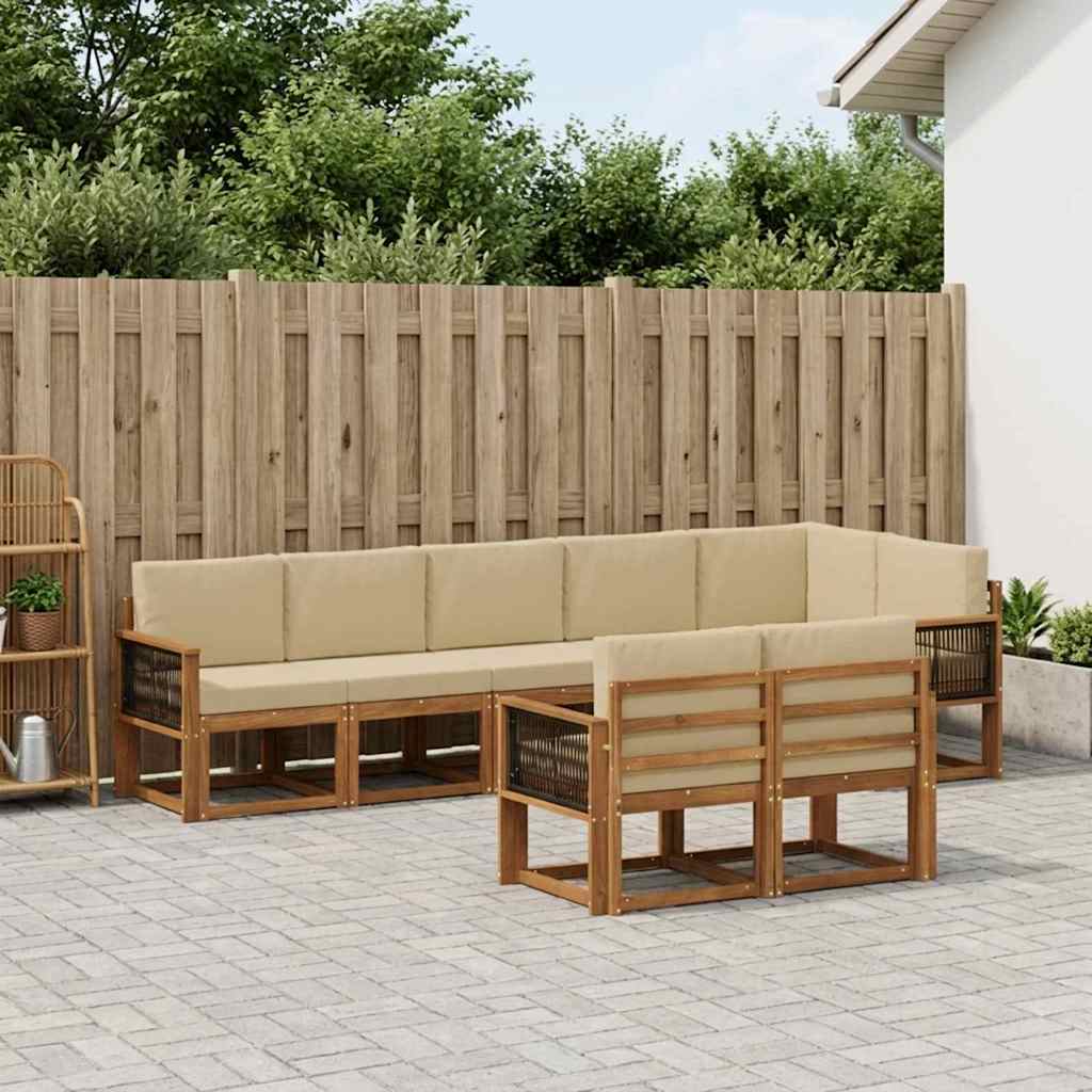 Buiten bankenset met kussen 8 pcs Natuurlijk en Beige Polyester