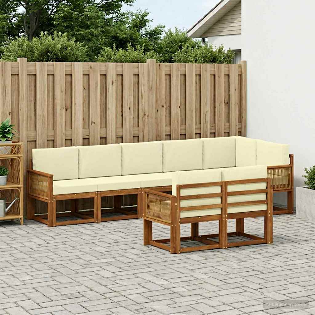 Buiten bankenset met kussen 8 pcs Natuurlijk en Crème Polyester