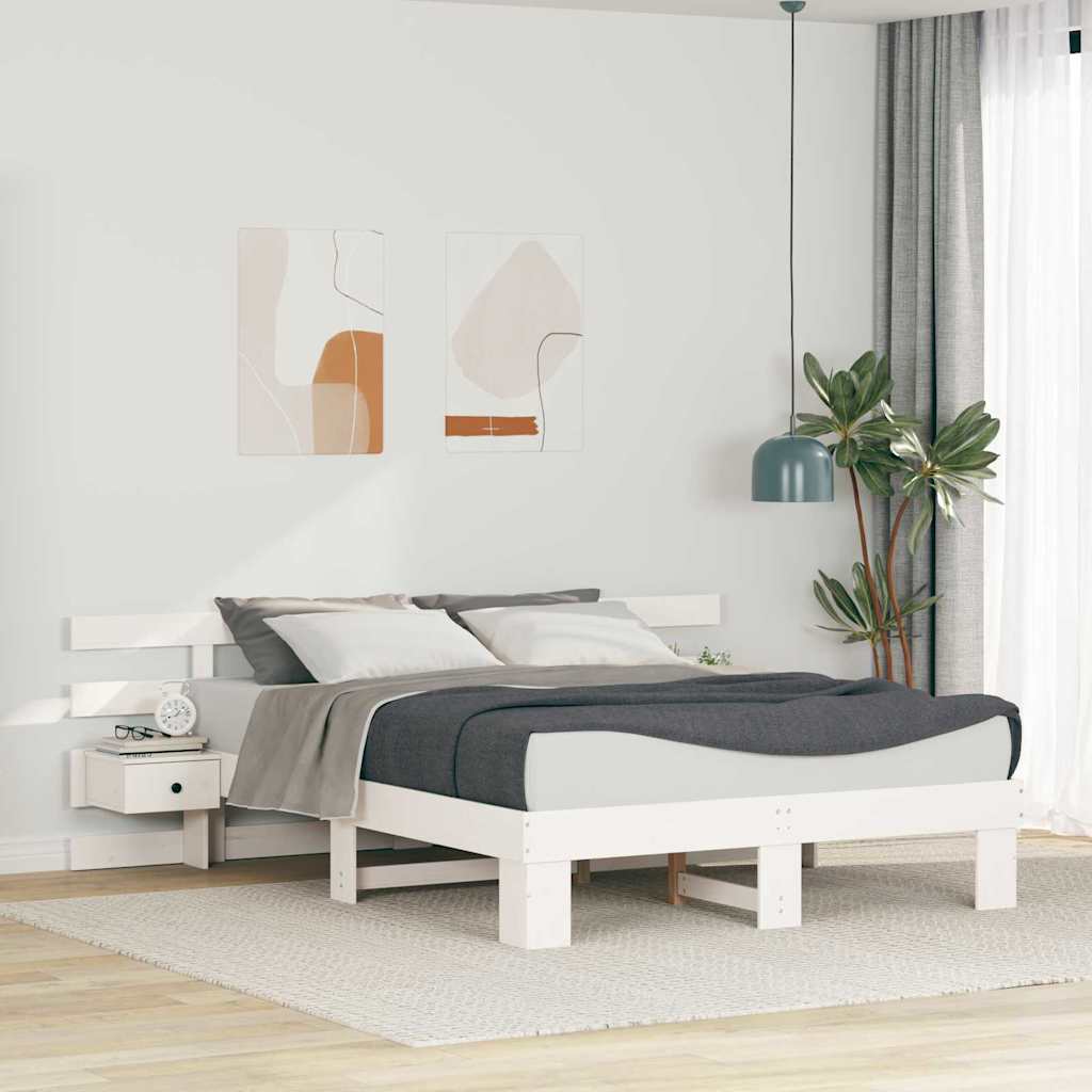 Bedframe met hoofdeinde Wit 160 x 200 cm Massief grenenhout – afbeelding 1
