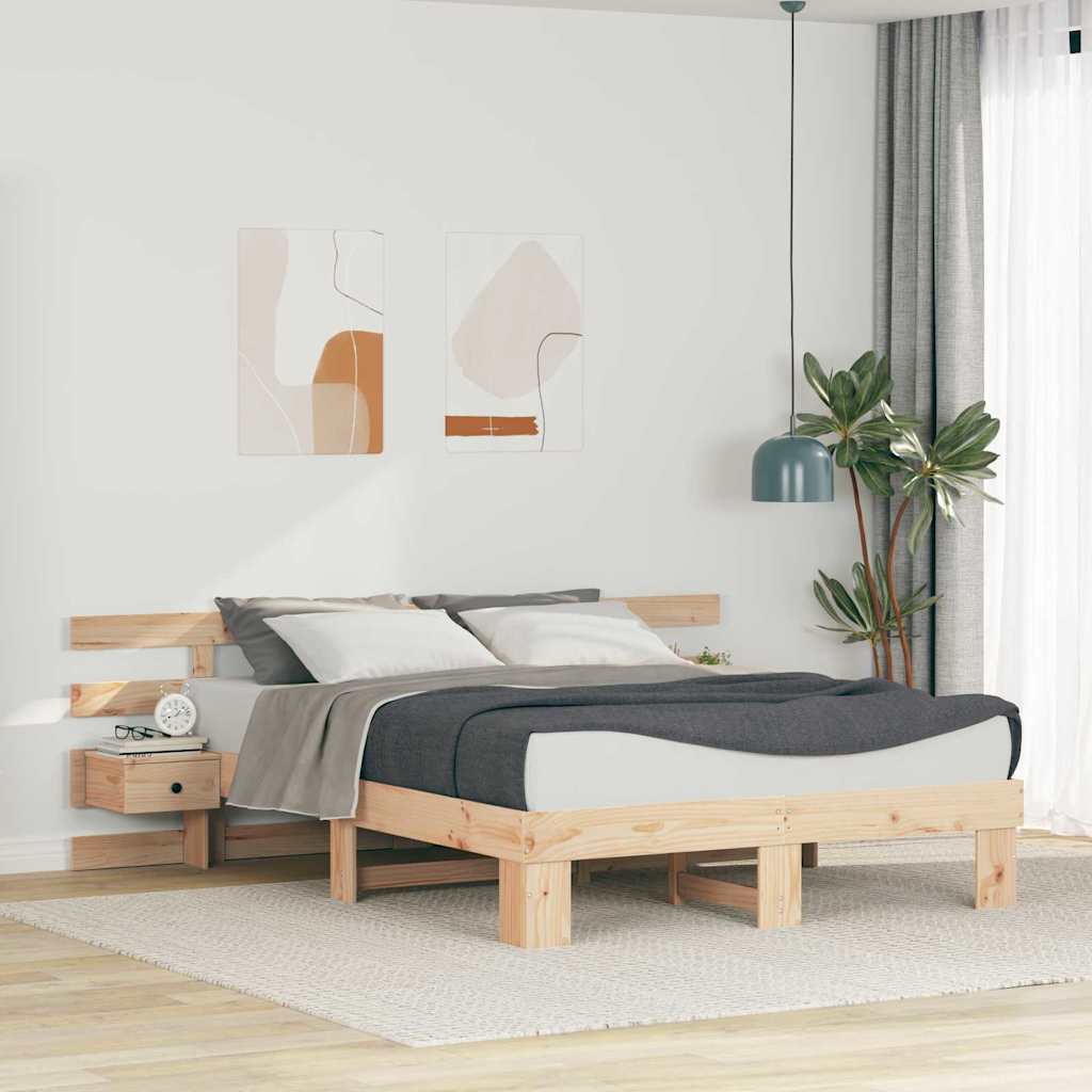 Bedframe met hoofdeinde Bruin 140 x 200 cm Massief grenenhout – afbeelding 1
