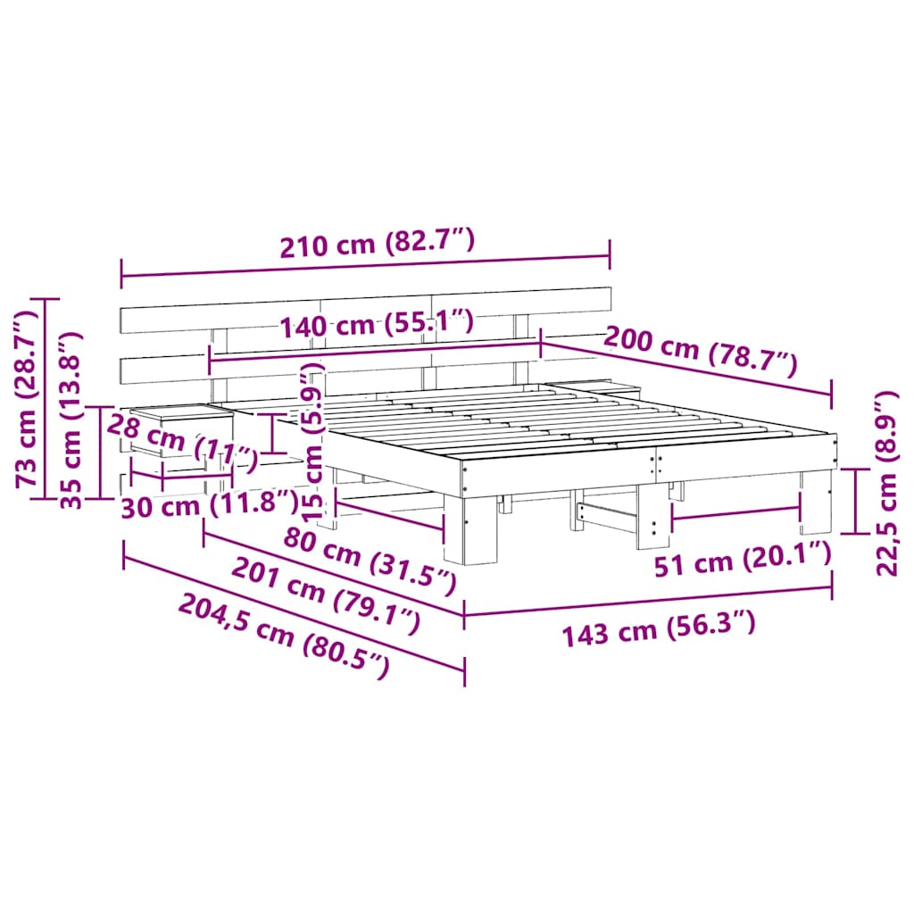 Bedframe met hoofdeinde Wit 140 x 200 cm Massief grenenhout – afbeelding 11