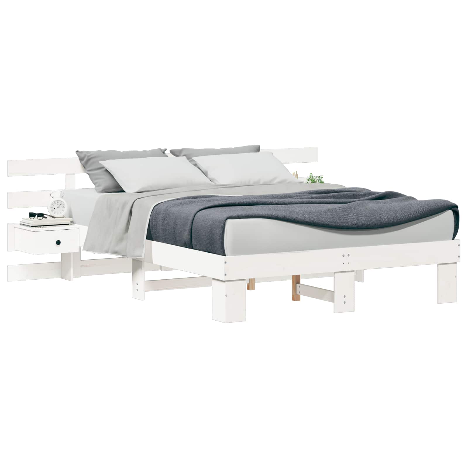 Bedframe met hoofdeinde Wit 140 x 200 cm Massief grenenhout – afbeelding 2