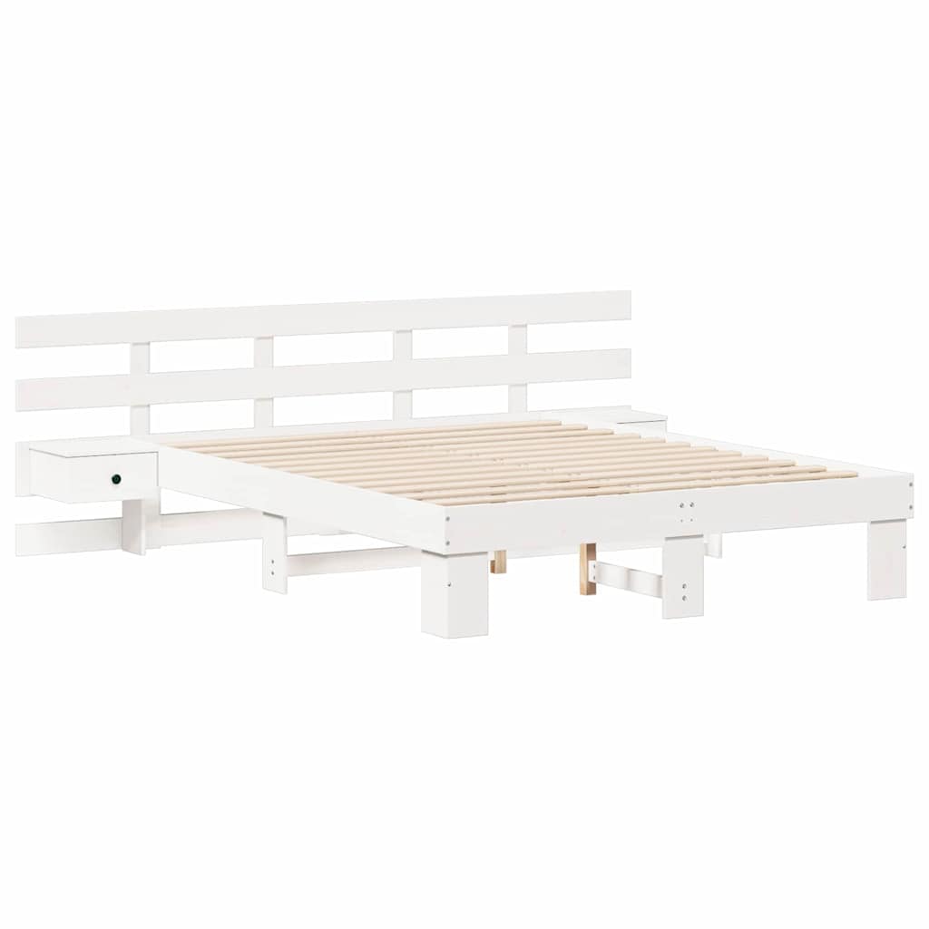 Bedframe met hoofdeinde Wit 140 x 200 cm Massief grenenhout – afbeelding 4
