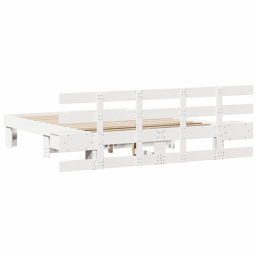 Bedframe met hoofdeinde Wit 140 x 200 cm Massief grenenhout – afbeelding 7
