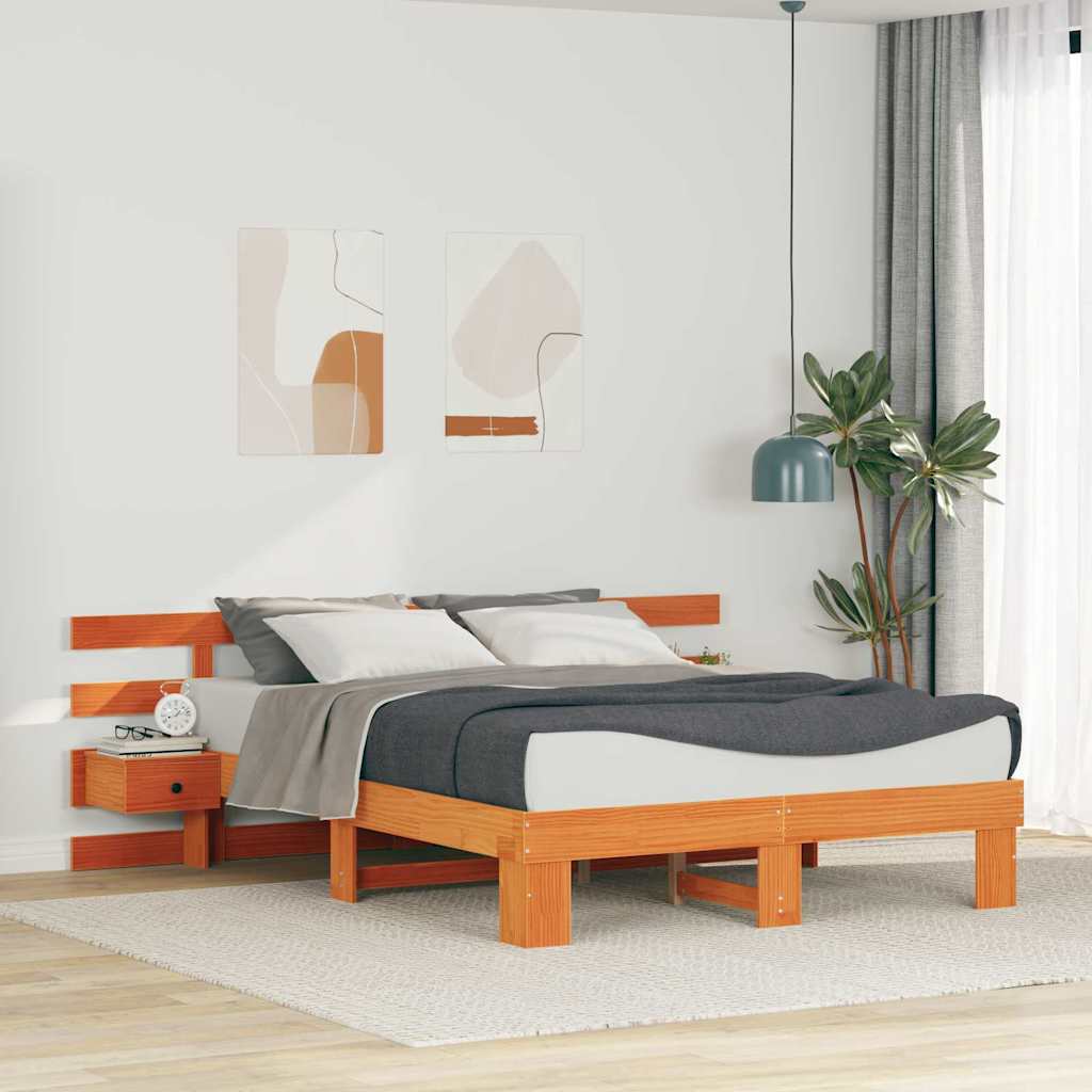 Bedframe met hoofdeinde Bruin 140 x 200 cm Massief grenenhout – afbeelding 1