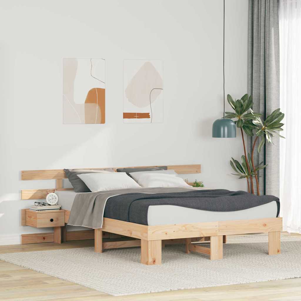 Bedframe met hoofdeinde Bruin 140 x 190 cm Massief grenenhout – afbeelding 1