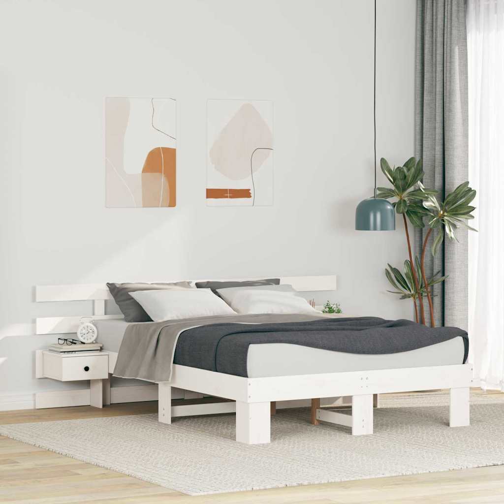 Bedframe met hoofdeinde Wit 140 x 190 cm Massief grenenhout – afbeelding 1