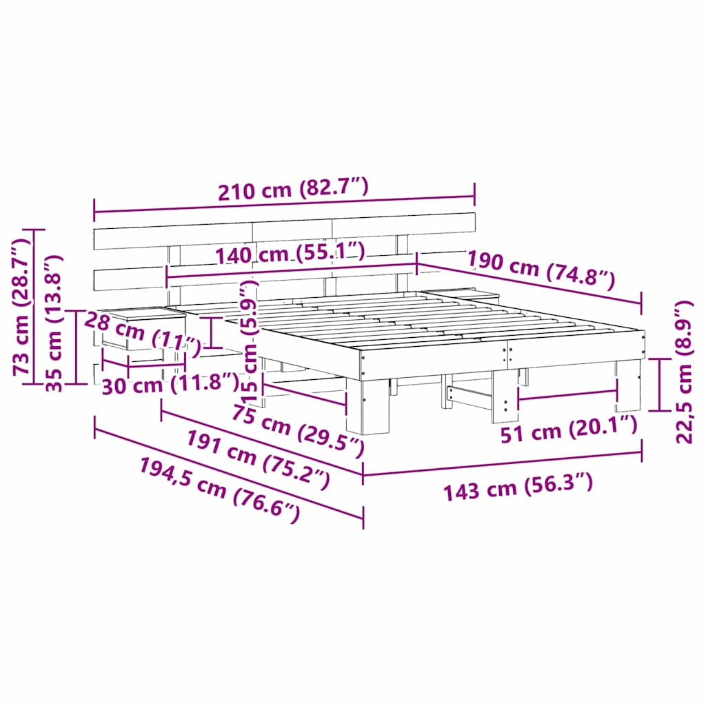 Bedframe met hoofdeinde Wit 140 x 190 cm Massief grenenhout – afbeelding 11