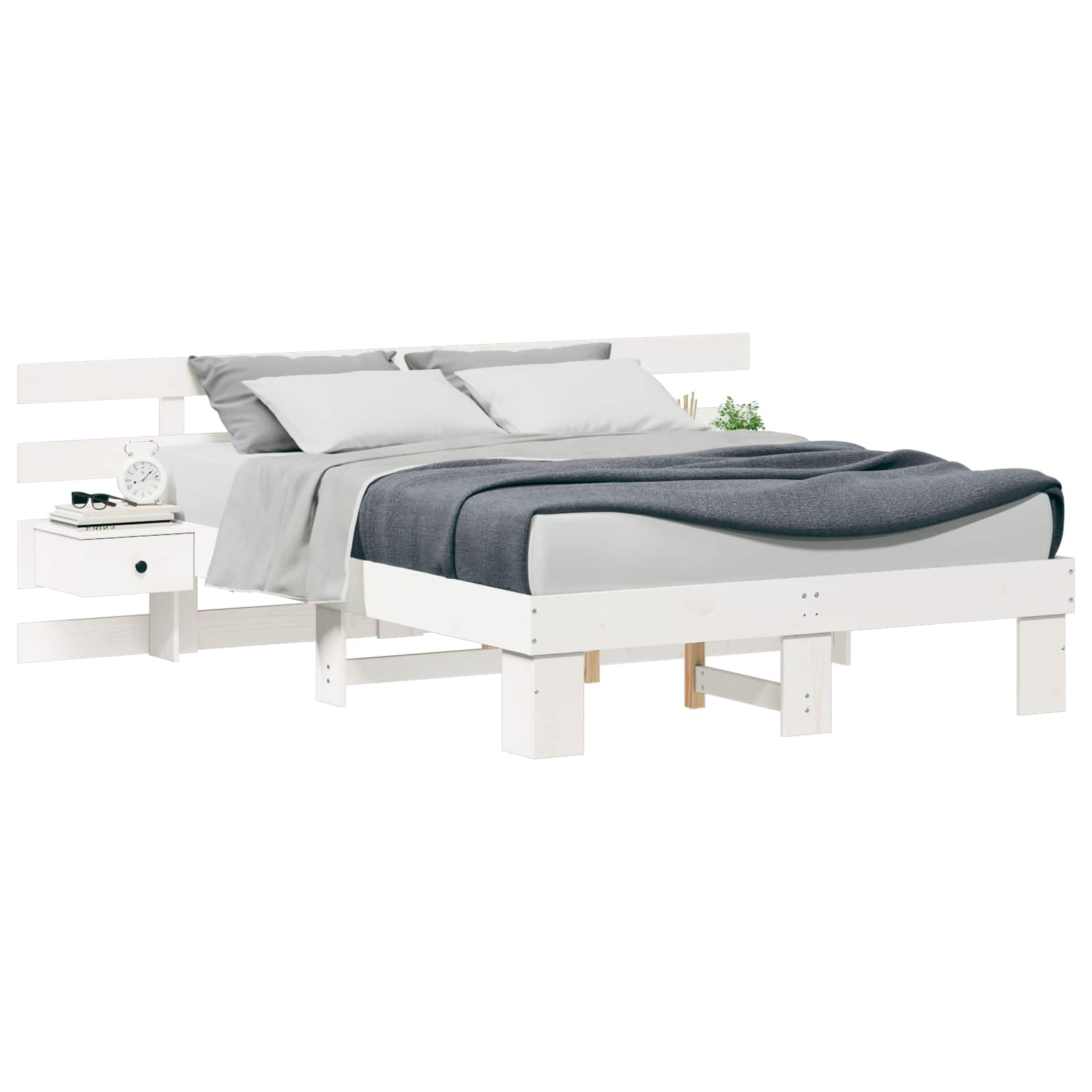 Bedframe met hoofdeinde Wit 140 x 190 cm Massief grenenhout – afbeelding 2