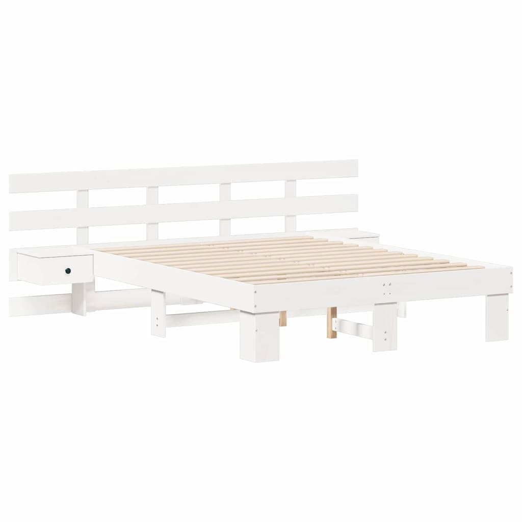Bedframe met hoofdeinde Wit 140 x 190 cm Massief grenenhout – afbeelding 4