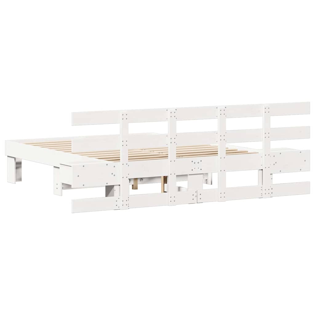 Bedframe met hoofdeinde Wit 140 x 190 cm Massief grenenhout – afbeelding 7