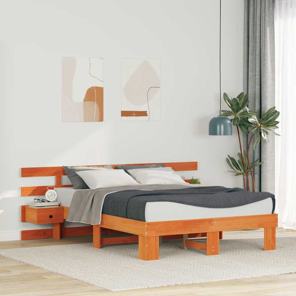 Bedframe met hoofdeinde Bruin 140 x 190 cm Massief grenenhout – afbeelding 1