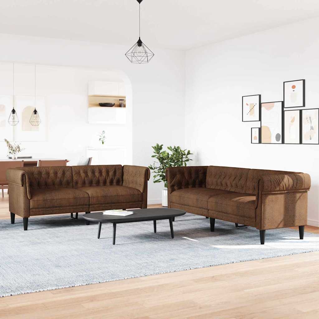Woonkamer Bank 2 st Bruin Stof – afbeelding 1