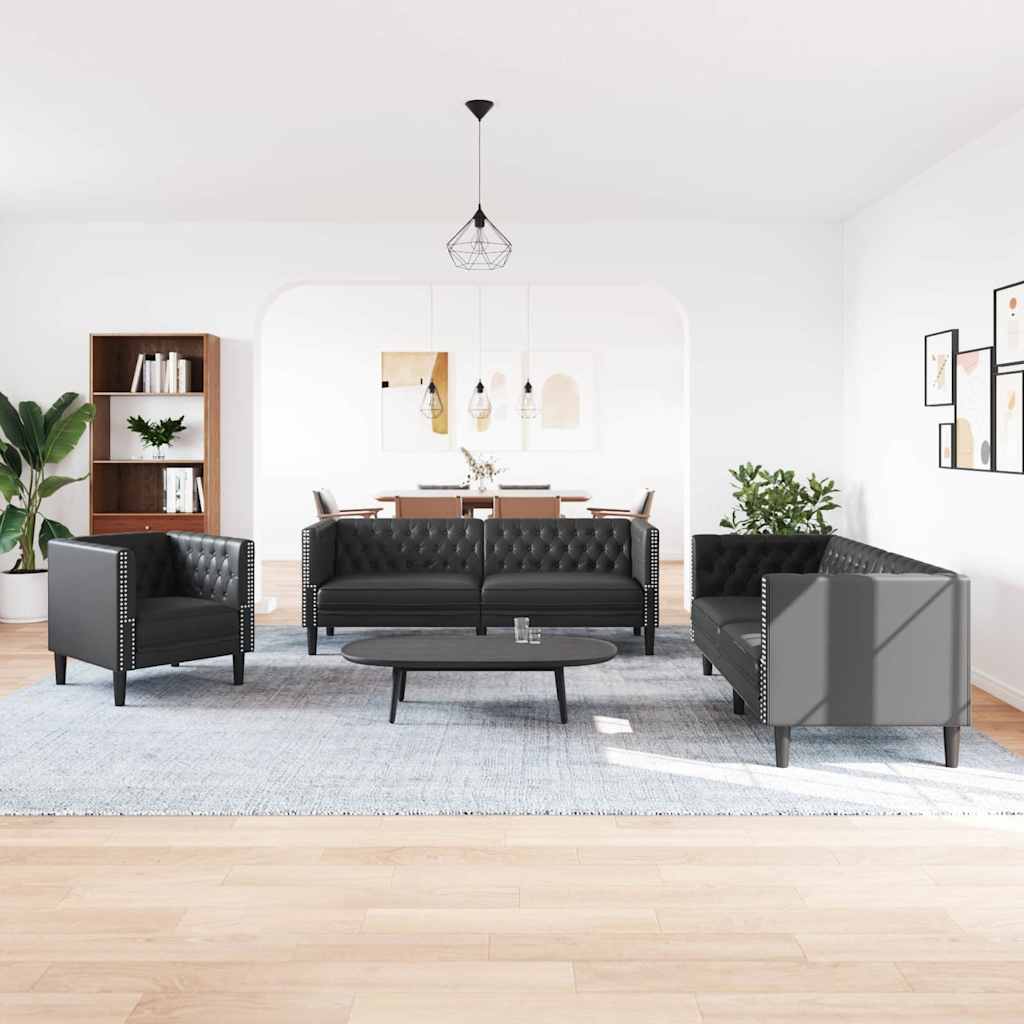Woonkamer Bank 3 st Zwart Nep Leer