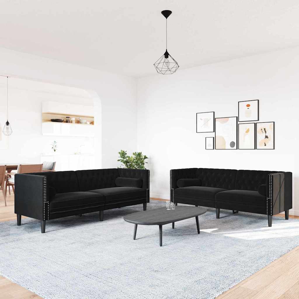 Woonkamer Bank 2 pcs Zwart 194 x 74,5 x 70,5 cm Fluweel