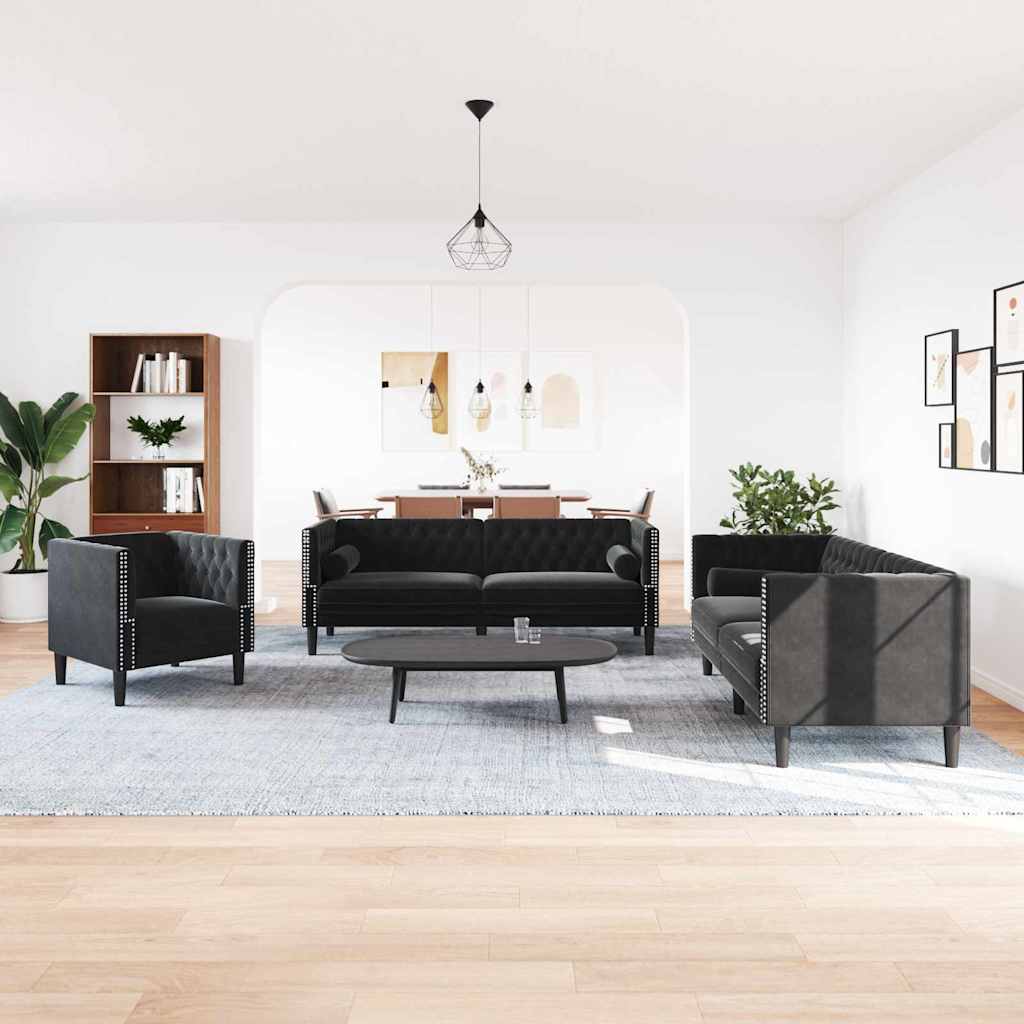 Woonkamer Bank 3 pcs Zwart 194 x 74,5 x 70,5 cm Fluweel