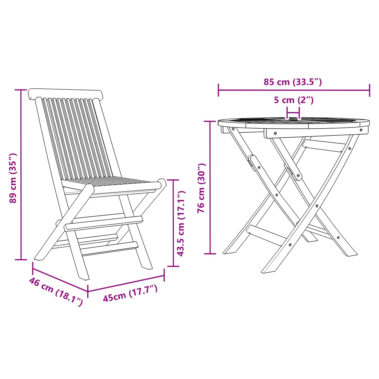 Tuin eettafelset 3 pcs Bruin Massief Acaciahout – afbeelding 2