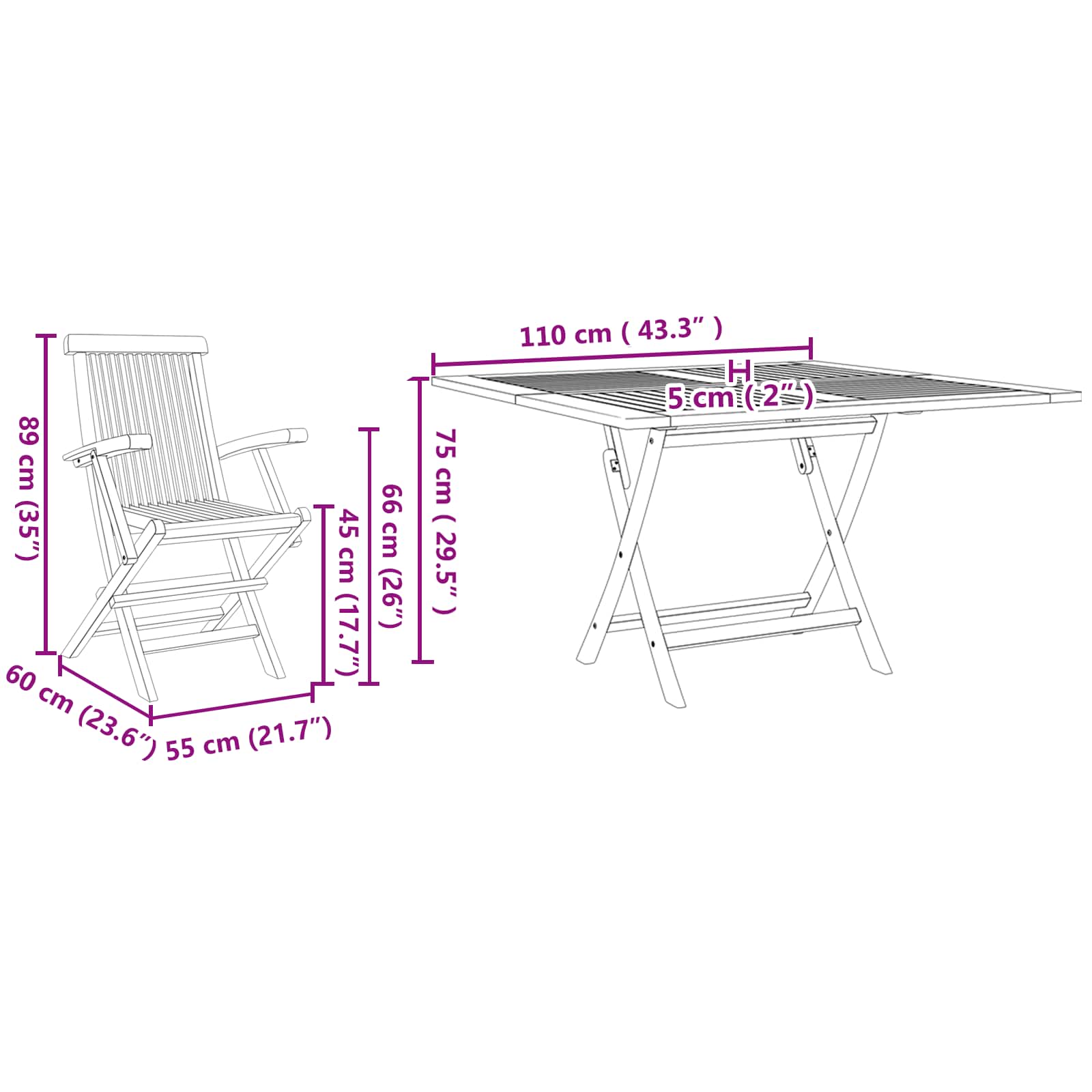 Tuin eettafelset Bruin Massief Teak Hout – afbeelding 2
