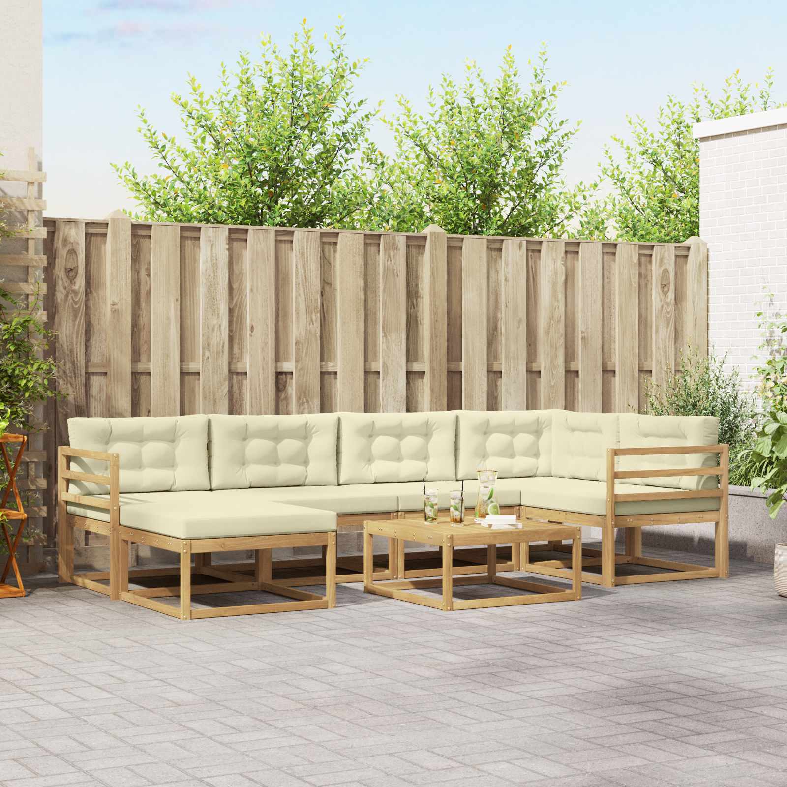 Buiten bankenset 7 pcs Wit en crèmekleurig