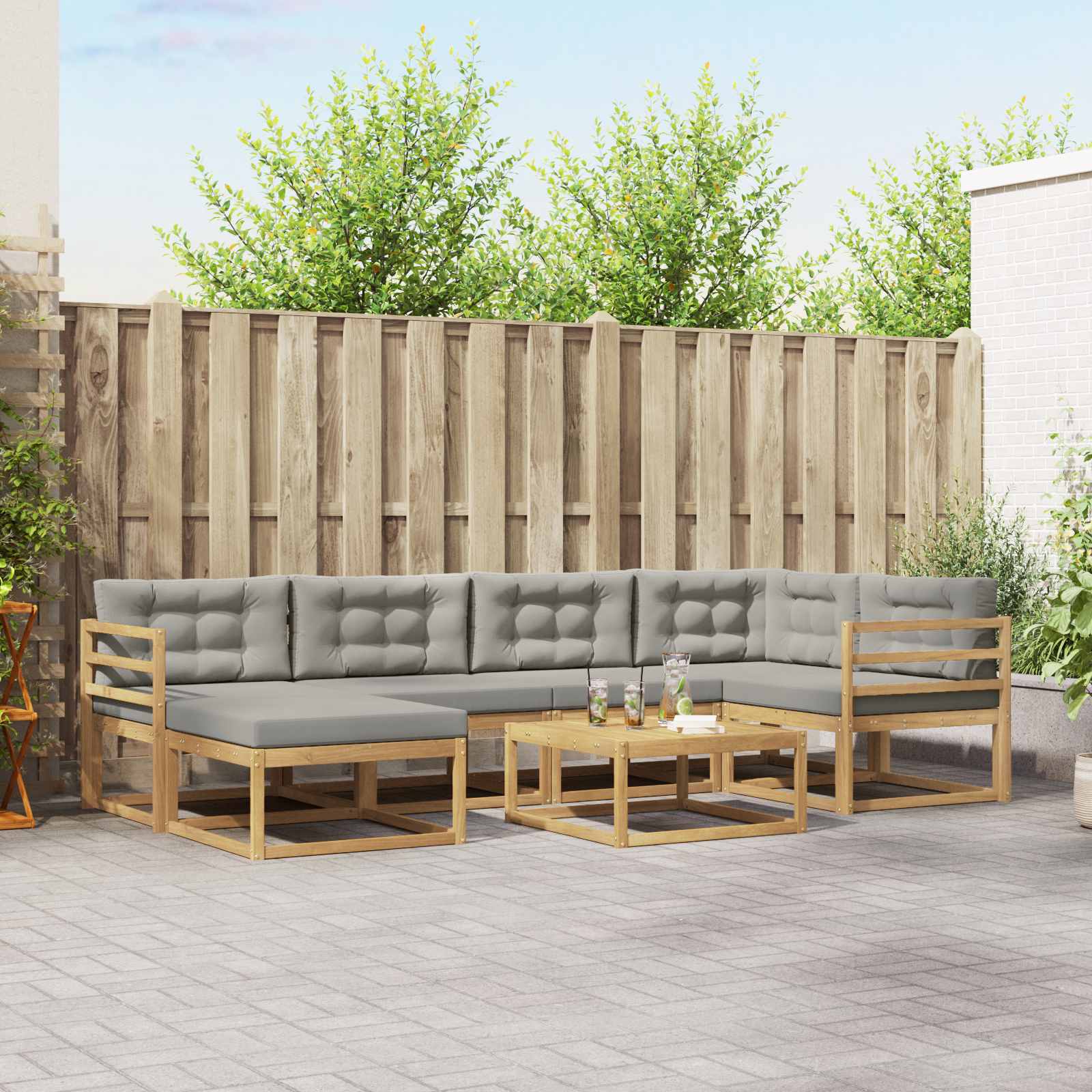 Buiten bankenset 7 pcs Wit en Lichtgrijs – afbeelding 1