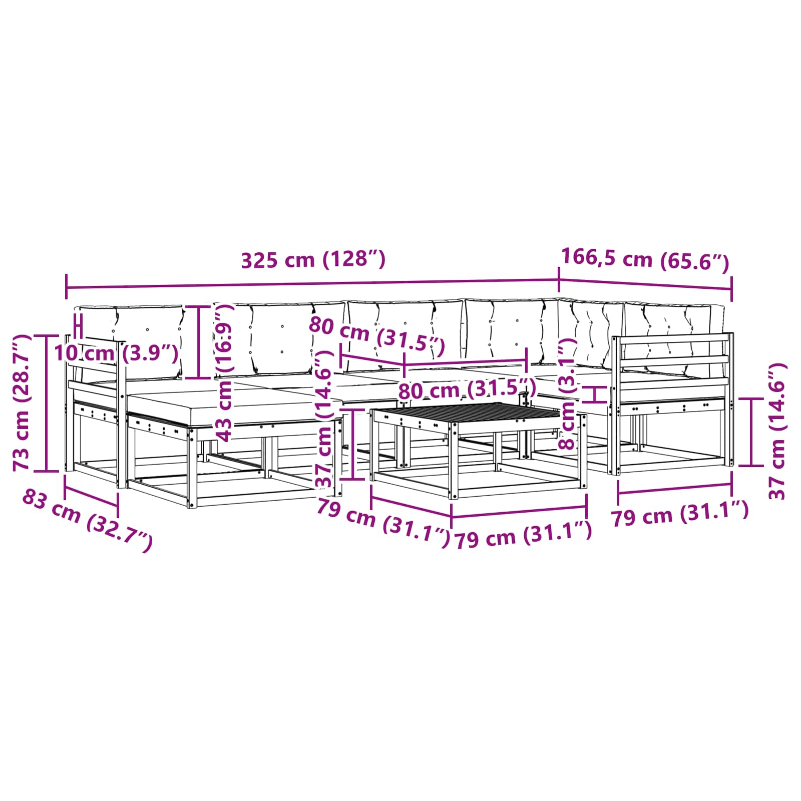 Buiten bankenset 7 pcs Wit en Lichtgrijs – afbeelding 8