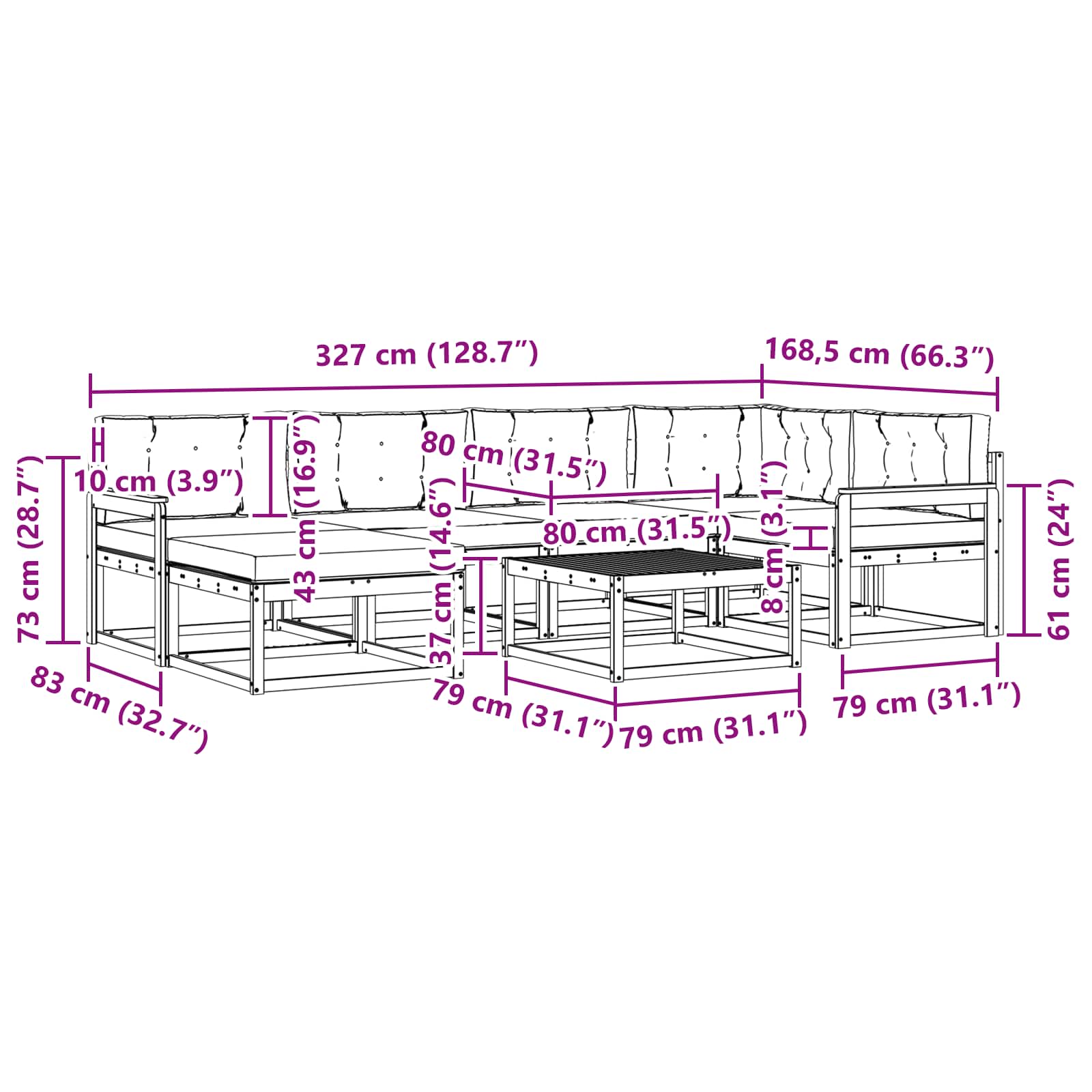 Buiten bankenset 7 pcs Wit en crèmekleurig – afbeelding 8
