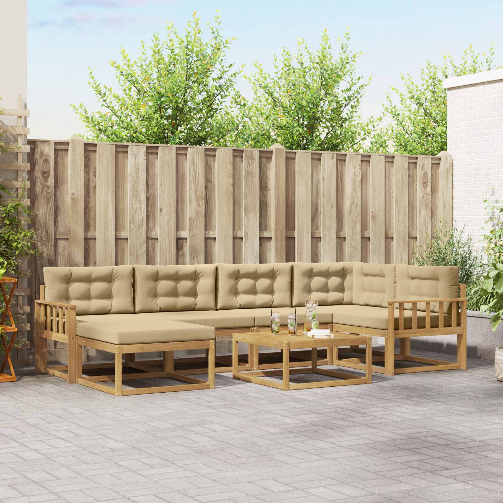 Buiten bankenset 7 pcs Wit en Beige