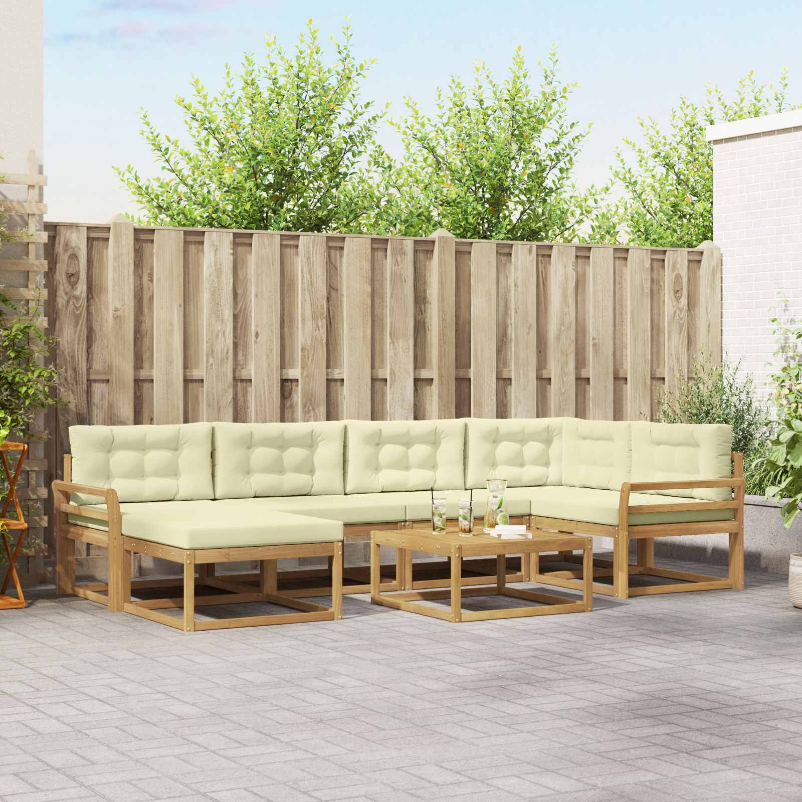 Buiten bankenset 7 pcs Wit en crèmekleurig – afbeelding 1