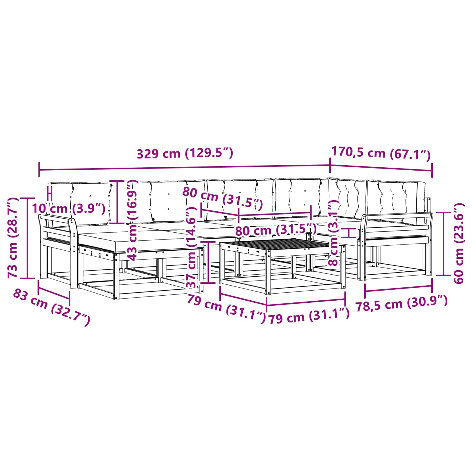 Buiten bankenset 7 pcs Wit en crèmekleurig – afbeelding 8