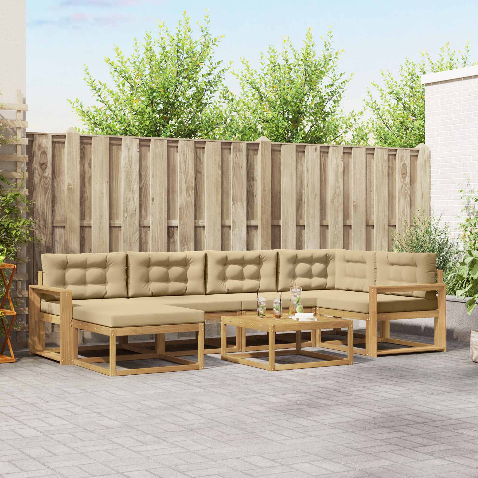 Buiten bankenset 7 pcs Wit en Beige
