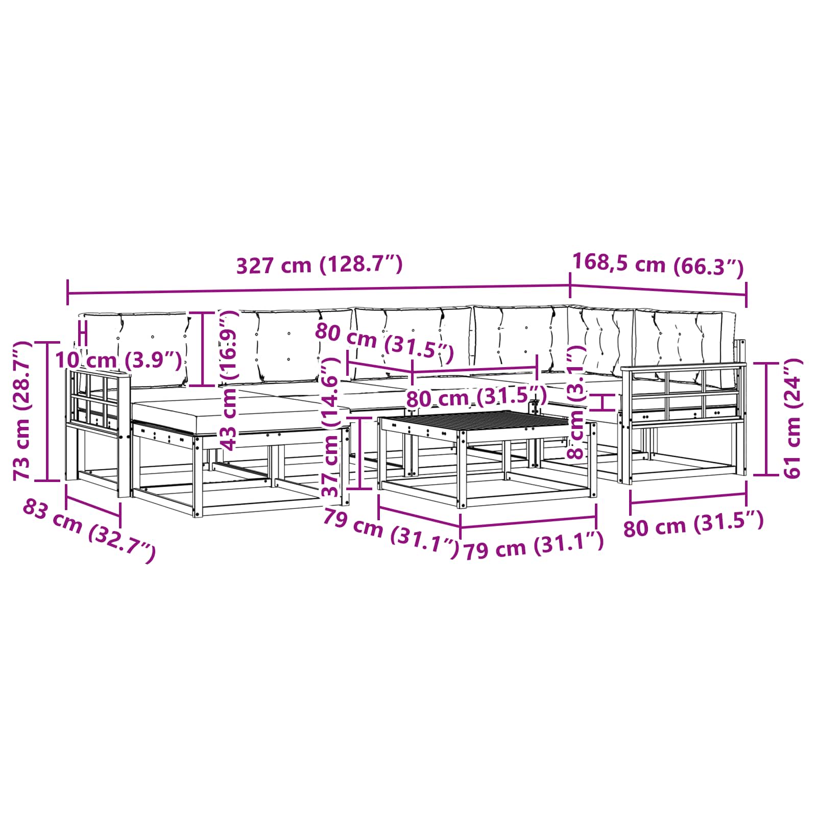 Buiten bankenset 7 pcs Wit en crèmekleurig – afbeelding 8