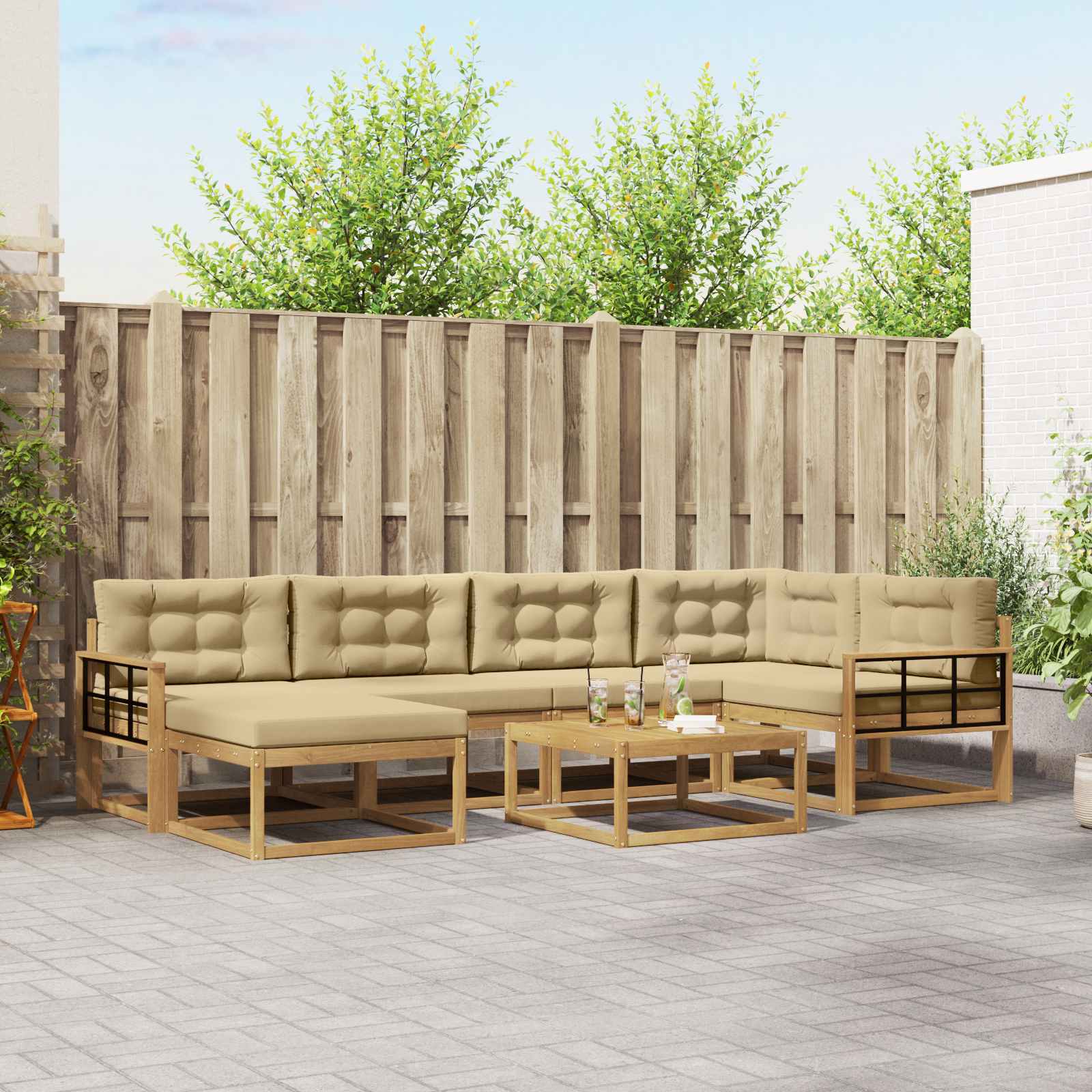 Buiten bankenset 7 pcs Wit en Beige – afbeelding 1