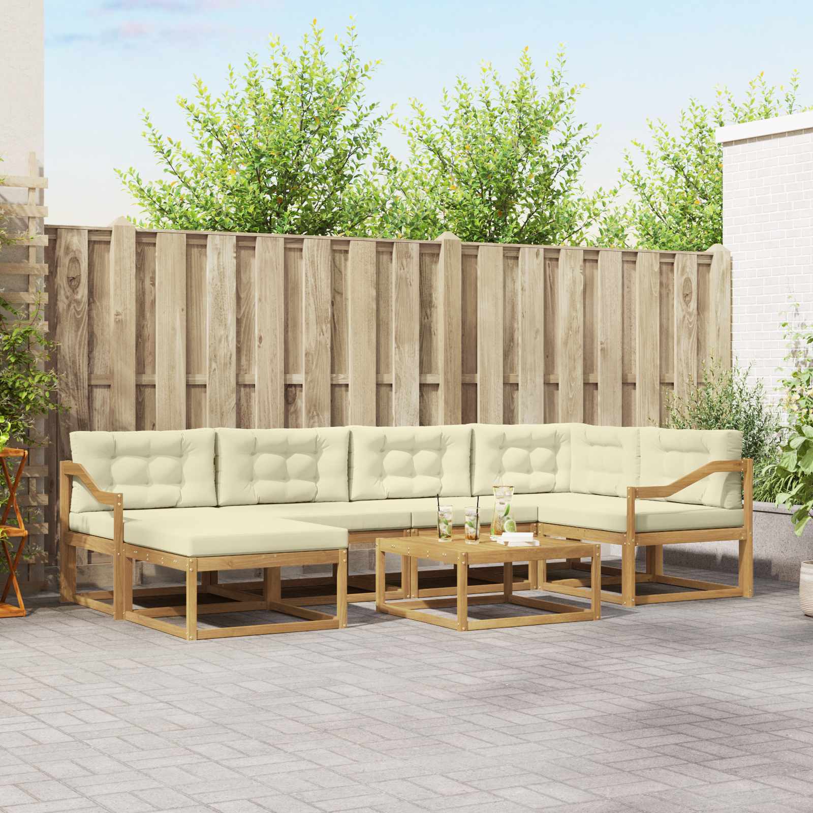 Buiten bankenset 7 pcs Wit en crèmekleurig – afbeelding 1