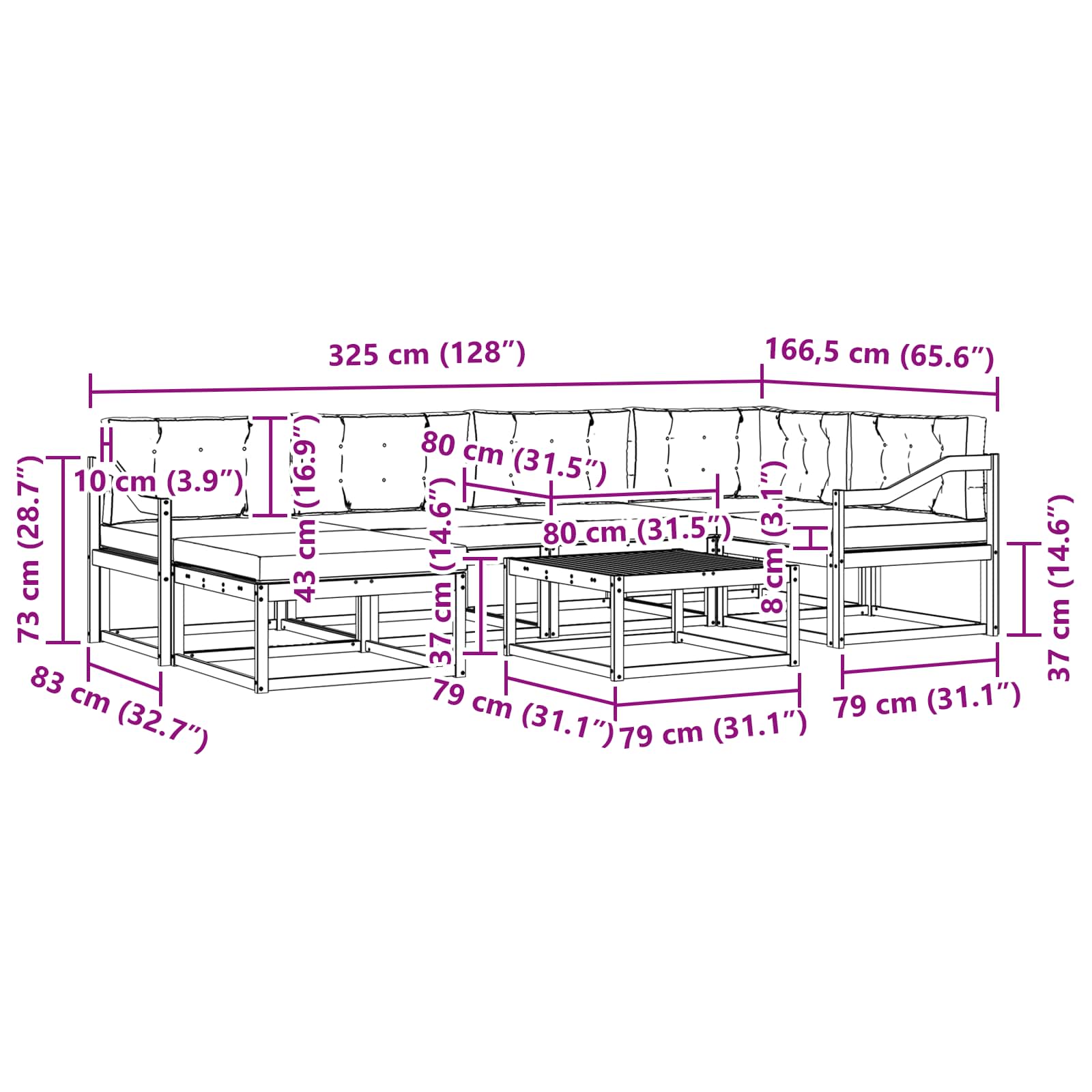 Buiten bankenset 7 pcs Wit en crèmekleurig – afbeelding 8