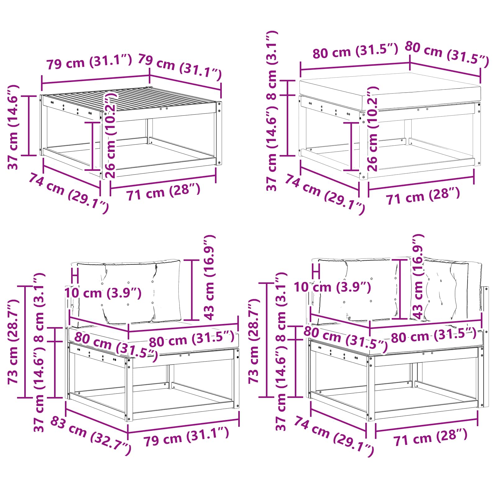 Buiten bankenset 7 pcs Wit en crèmekleurig – afbeelding 9