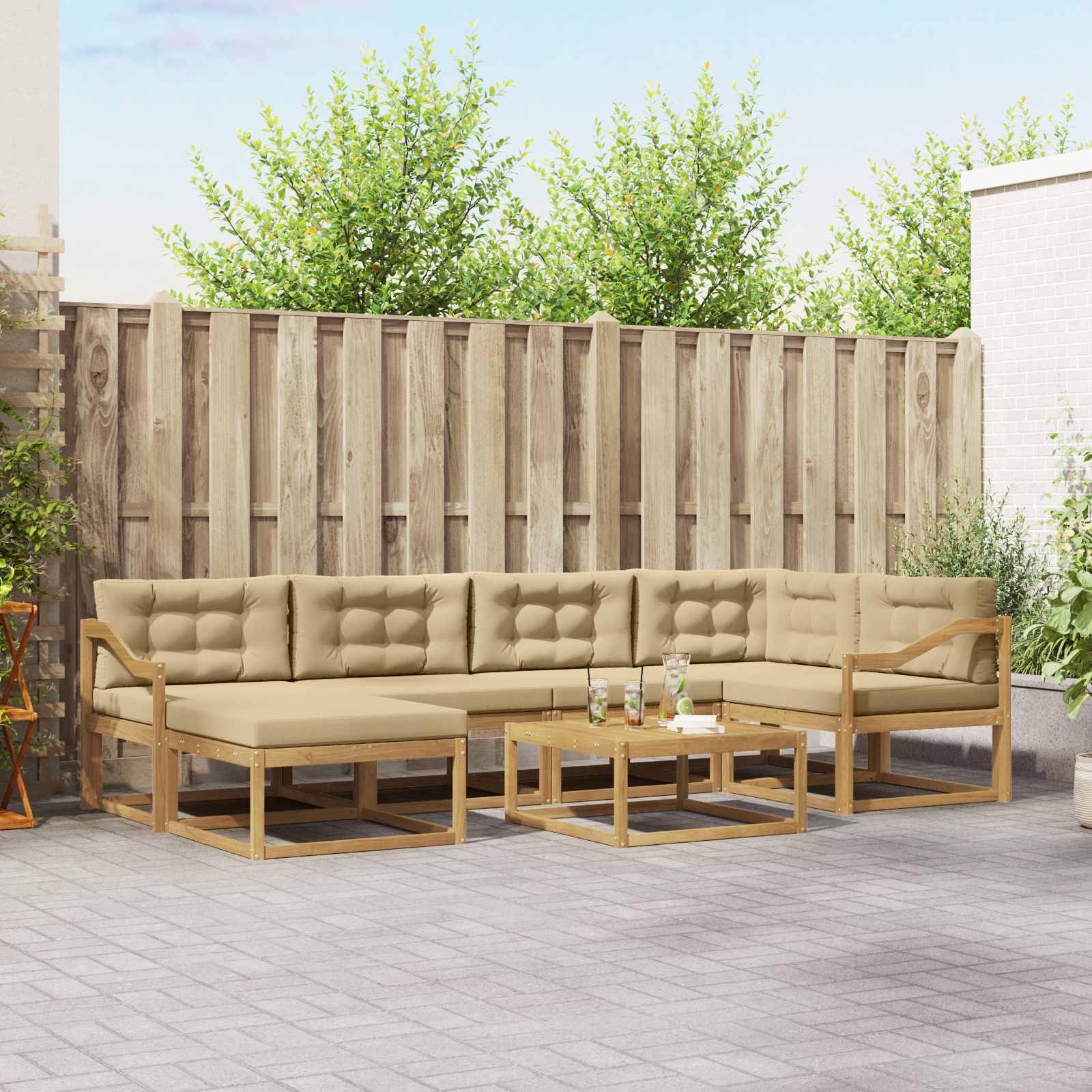 Buiten bankenset 7 pcs Wit en Beige – afbeelding 1