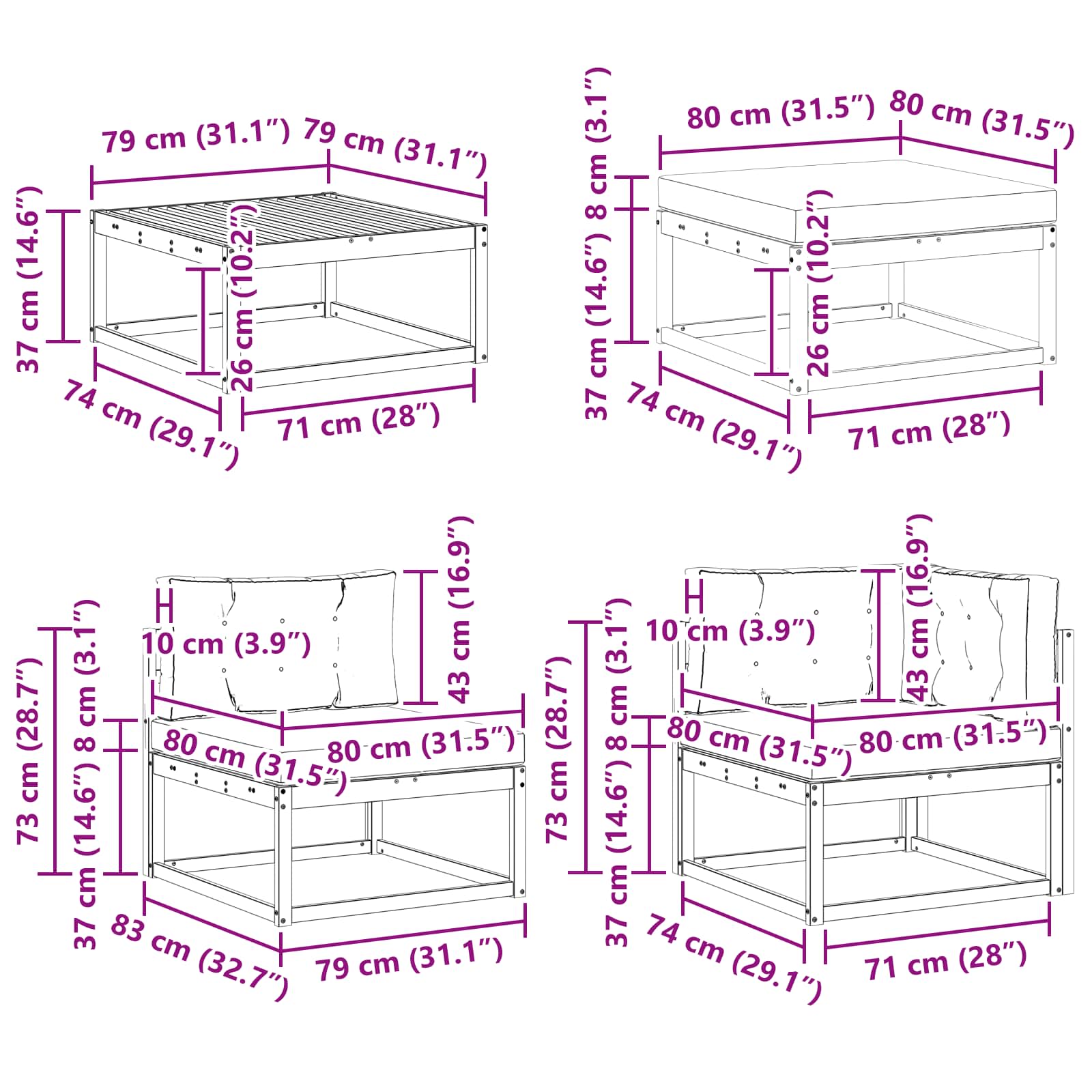Buiten bankenset 8 pcs Wit en antracietkleurig – afbeelding 10