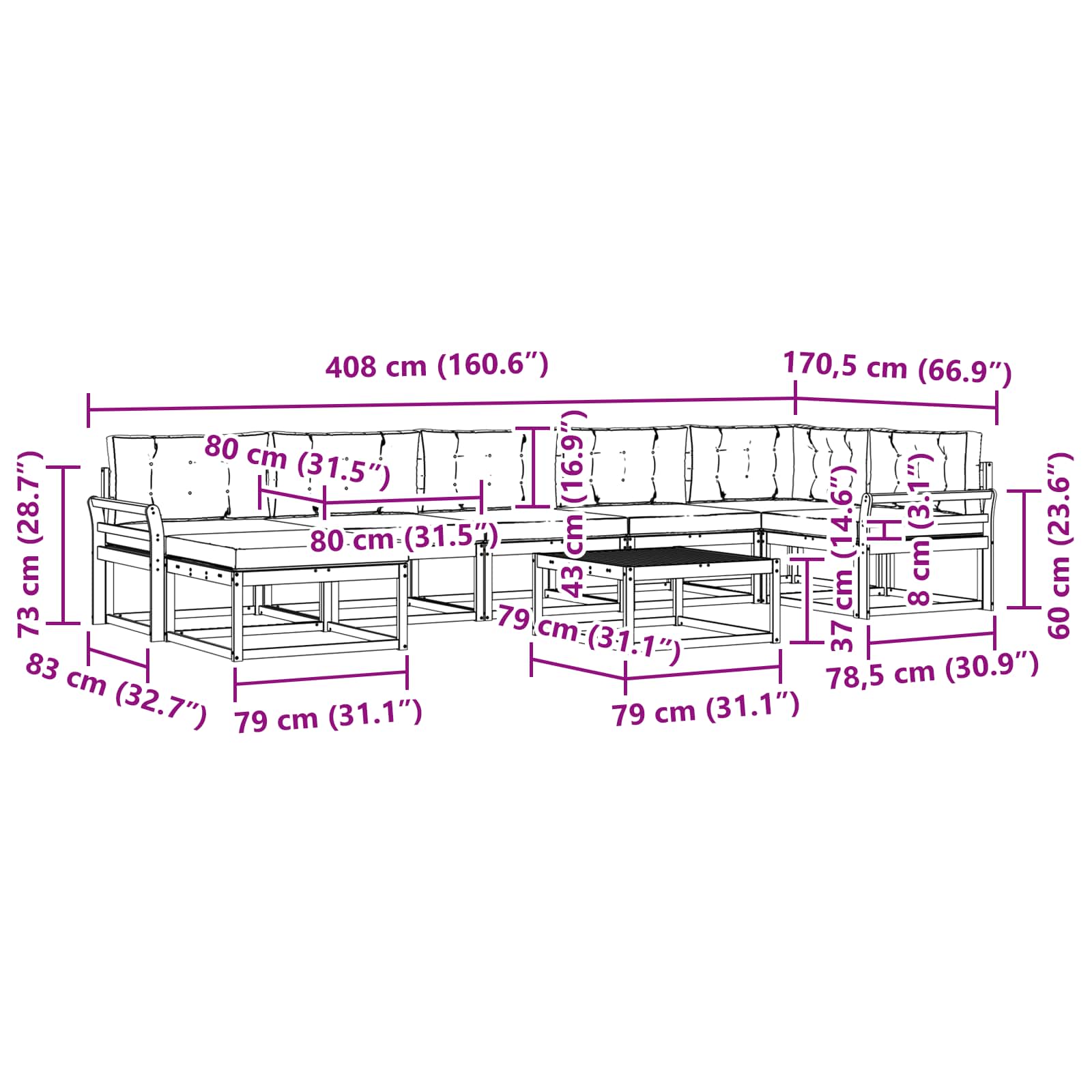 Buiten bankenset 8 pcs Wit en antracietkleurig – afbeelding 9