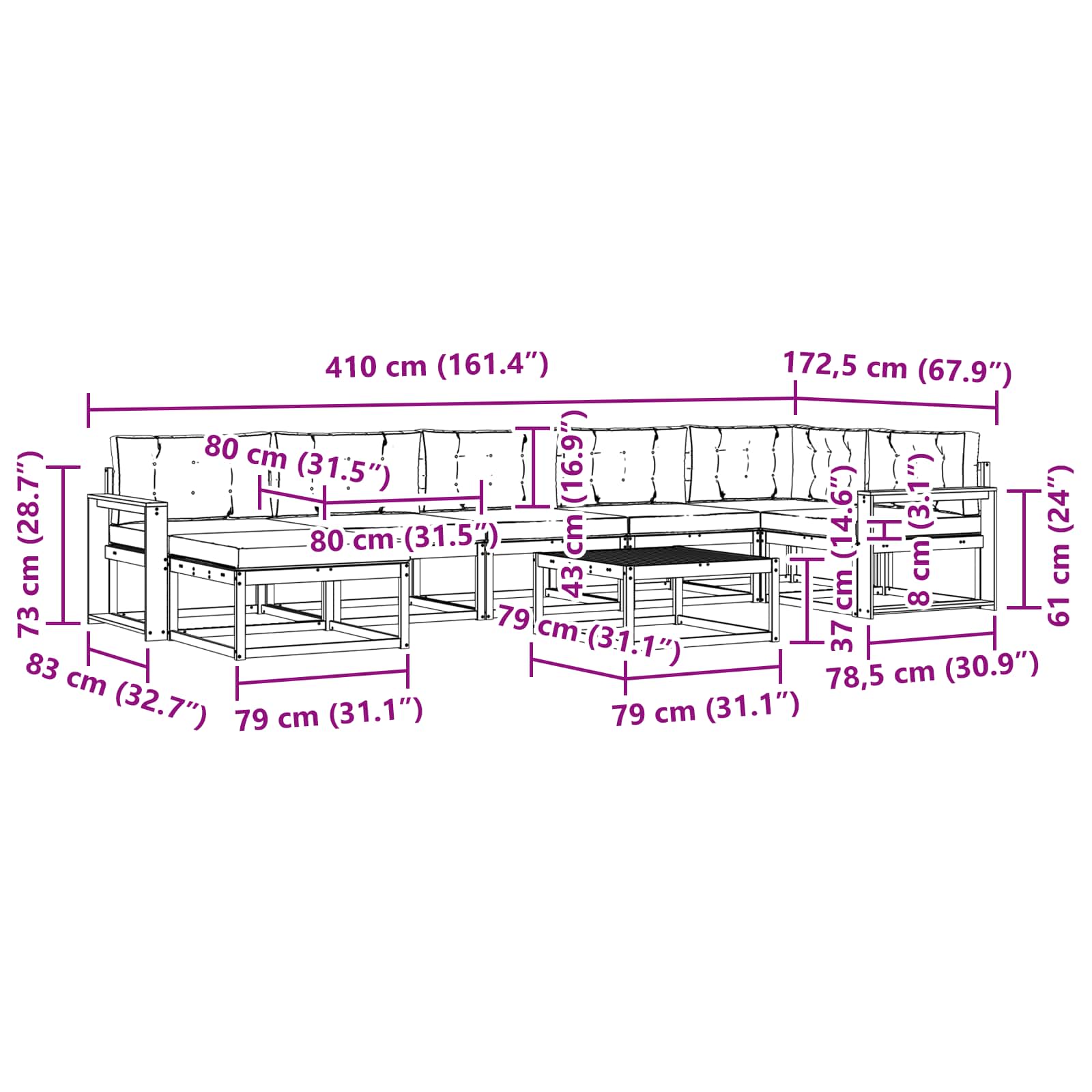 Buiten bankenset 8 pcs Wit en Lichtgrijs – afbeelding 9
