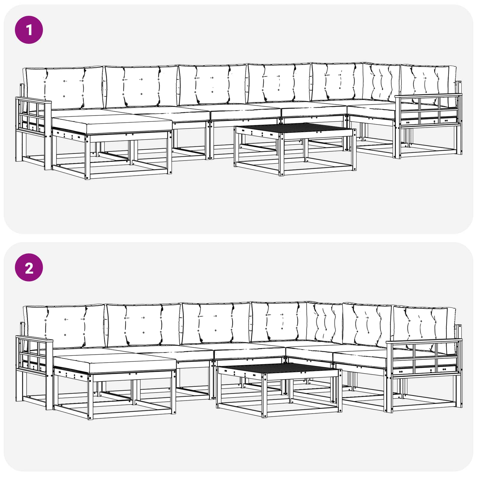 Buiten bankenset 8 pcs Wit en crèmekleurig – afbeelding 8